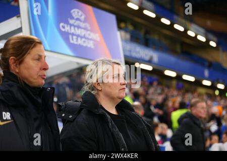 27. März 2024; Stamford Bridge, London, England: UEFA Womens Champions League Football, Chelsea gegen Ajax; Chelsea-Managerin Emma Hayes Stockfoto