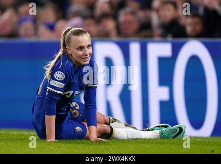 Chelsea's Aggie Beever-Jones im Viertelfinale der UEFA Women's Champions League in Stamford Bridge, London. Bilddatum: Mittwoch, 27. März 2024. Stockfoto