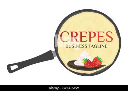 Crepes oder Pancakes in Crepe Pan Logo Stock Vektor