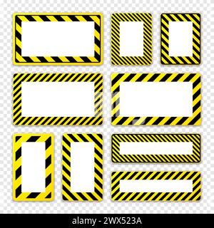 Verschiedene leere Warnschilder mit diagonalen Linien. Rotes Achtung-, Gefahr- oder Vorsichtshinweisschild, Baustellenbeschilderung. Realistisches Hinweisschild, Warnung Stock Vektor