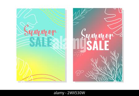 Layoutvorlage für Banner-Coupon im Sommer. Sonderrabatt für die Kollektion im Sommer. Mehrfarbiger Hintergrund... Vektorabbildung. Stock Vektor