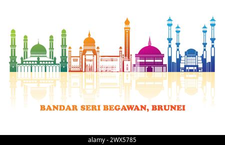 Farbenfrohes Skyline-Panorama der Stadt Bandar Seri Begawan, Brunei - Vektor-Illustration Stock Vektor