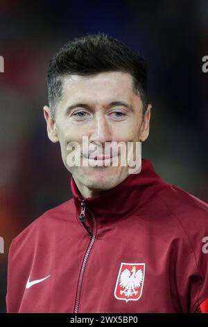 Cardiff, Großbritannien. März 2024. Robert Lewandowski aus Polen war während des Qualifikationsspiels zur UEFA-Europameisterschaft (Play-off) zwischen Wales und Polen im Cardiff City Stadium zu sehen. Endstand; Wales 0:0 Polen (Elfmeter; 4:5). (Foto: Grzegorz Wajda/SOPA Images/SIPA USA) Credit: SIPA USA/Alamy Live News Stockfoto