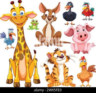 Eine Sammlung niedlicher, lebendiger Tierfiguren Stock Vektor