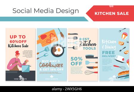 Social-Media-Story-Set für den Verkauf von Küchenmöbeln Stock Vektor