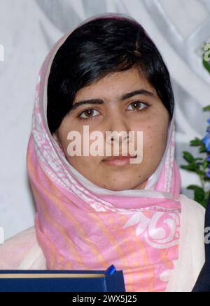 NEW YORK, NY - 12. JULI: Malala Yousafzai, die 16-jährige pakistanische Befürworterin der Mädchenerziehung, die von den Taliban in den Kopf geschossen wurde, nimmt am 12. Juli 2013 in New York City an einem Gespräch mit dem Generalsekretär der Vereinten Nationen Ban-KI Moon und anderen Jugenddelegierten Teil. Die Vereinten Nationen haben den 12. Juli zum Malala-Tag erklärt. Yousafzai feiert heute auch ihren Geburtstag. Personen: Malala Yousafzai Transmission Ref.: MNC1 muss anrufen, wenn Interesse besteht Michael Storms Storms Media Group Inc. 305-632-3400-Zelle 305-513-5783-Fax MikeStorm@aol.com www.StormsMediaGro Stockfoto