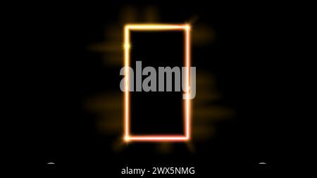 Rechteckiger Rahmen mit leuchtendem Neon. Goldgelb glänzende Borte. Neonlicht-Portal-Türkonzept. Goldene rechteckige Umrandung mit Flares. Morden Design Element für Poster, Banner, Spiel. Vektor Stock Vektor