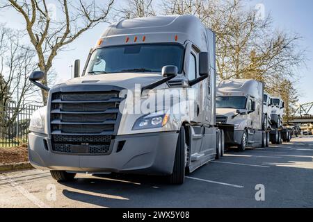 Industrieträger beige Sattelzugmaschine mit großem Lkw mit verlängerter Kabine für LKW-Fahrer-Ruhestellung zum Ziehen anderer Sattelzugmaschinen mit der Vorderachse und Stockfoto