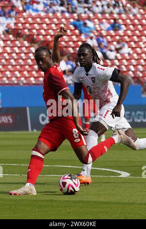 Frisco, Usa. März 2024. 23. März 2024, Frisco, Texas: Ismaël Koné #8 von Kanada tritt den Ball während des Play-in-CONCACAF Nations League-Spiels zwischen Kanada und Trinidad Tobago im Toyota Stadium. Kanada gewann mit 2:0. Am 23. März 2024 in Frisco, Texas. (Foto: Javier Vicencio/Eyepix Group/SIPA USA) Credit: SIPA USA/Alamy Live News Stockfoto