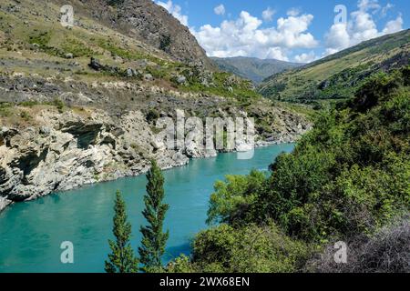 Karawau River in der Nähe von Roaring Meg, Otago, Südinsel, Neuseeland Stockfoto