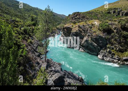 Karawau River in der Nähe von Roaring Meg, Otago, Südinsel, Neuseeland Stockfoto