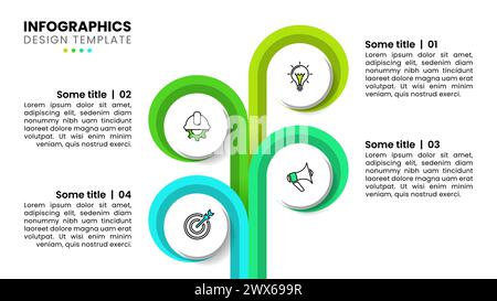 Infografik-Vorlage mit Symbolen und 4 Optionen oder Schritten. Abstrakter Baum. Kann für Workflow-Layout, Diagramm, Banner, webdesign verwendet werden. Vektor-Illustration Stock Vektor