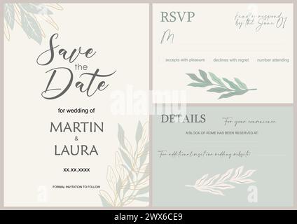 Hochzeitseinladung, speichern Sie den Datumsvektorsatz. Stock Vektor