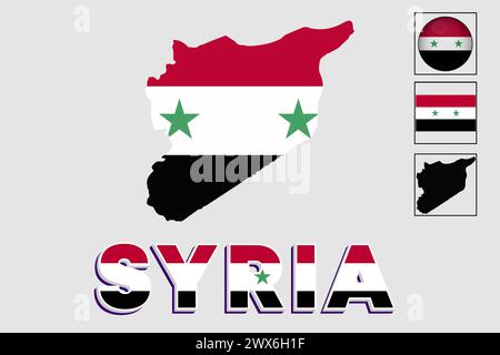 Syrische Flagge und Karte in einer Vektorgrafik Stock Vektor