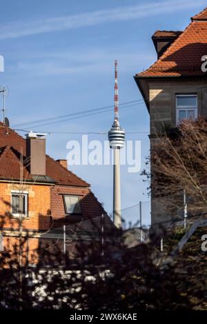 Fernsehturm, ein Wahrzeichen der Landeshauptstadt Stuttgart. // Stuttgart, Baden-Württemberg, Deutschland, 26.03.2024 *** Fernsehturm, Wahrzeichen der Landeshauptstadt Stuttgart, Baden Württemberg, Deutschland, 26 03 2024 Stockfoto