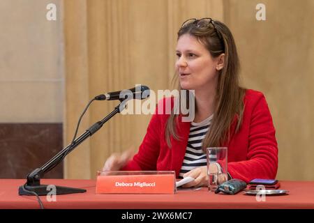 Mailand, Italien. März 2024. Palazzo Marino. Incontro 'Lo sciopero del 1944 alle radici della Carta costituzionale'- Cronaca - Milano, Italia - Gioved&#xec; 28. März 2024 (Foto Alessandro Cimma/Lapresse) Marine Palace. Sitzung "der Streik von 1944 an den Wurzeln der Verfassungscharta" - Nachrichten - Mailand, Italien - Donnerstag, 28. März 2024 (Foto Alessandro Cimma/Lapresse) Debora Migliucci Credit: LaPresse/Alamy Live News Stockfoto