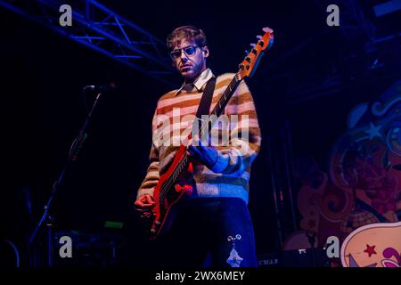 Mailand, Italien. März 2024. NACE Jordan von der slowenischen Indie-Rock-Band Joker Out tritt live im Circolo Magnolia in Mailand auf. Quelle: SOPA Images Limited/Alamy Live News Stockfoto