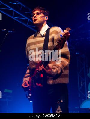 Mailand, Italien. März 2024. NACE Jordan von der slowenischen Indie-Rock-Band Joker Out tritt live im Circolo Magnolia in Mailand auf. Quelle: SOPA Images Limited/Alamy Live News Stockfoto