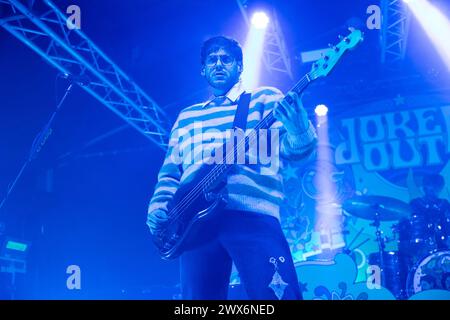 Mailand, Italien. März 2024. NACE Jordan von der slowenischen Indie-Rock-Band Joker Out tritt live im Circolo Magnolia in Mailand auf. (Foto: Mairo Cinquetti/SOPA Images/SIPA USA) Credit: SIPA USA/Alamy Live News Stockfoto