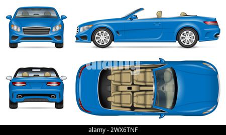Blaues Cabriolet-Vektor-Modell auf weiß für Fahrzeug-Branding, Corporate Identity. Alle Elemente in den Gruppen auf separaten Ebenen Stock Vektor