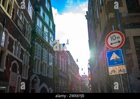 Amsterdams Gebäude und Straßen verbinden malerische Kanäle, historische Architektur und pulsierendes urbanes Leben und schaffen so ein bezauberndes und ikonisches Stadtbild. Stockfoto