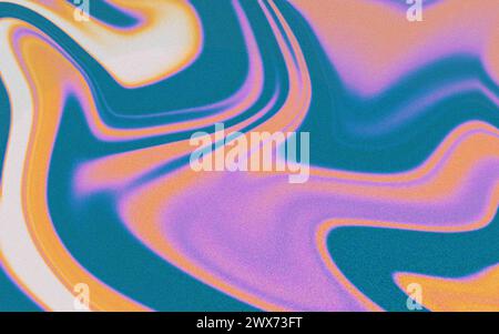 Abstrakter Hintergrund mit körnigem Verlauf. y2k-Retro-Banner mit Rauschtexturen. Flüssige Wellen mit Metallic-Hintergrund. Stockfoto