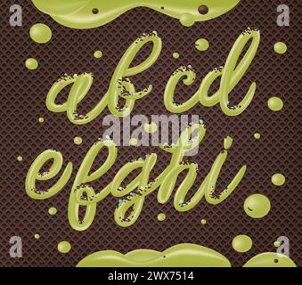 Selbstgemachtes Eis-Typografie-Alphabet. Kalte Süßigkeiten ABC. Essbare Buchstaben. Dessertbeschriftung. Eingefrorener Typ. Vektor-Handbeschriftung für süße Lebensmittelverpackung Stock Vektor