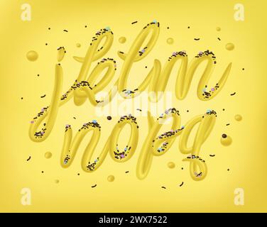 Selbstgemachtes Eis-Typografie-Alphabet. Kalte Süßigkeiten ABC. Essbare Buchstaben. Dessertbeschriftung. Eingefrorener Typ. Vektor-Handbeschriftung für süße Lebensmittelverpackung Stock Vektor