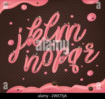 Selbstgemachtes Eis-Typografie-Alphabet. Kalte Süßigkeiten ABC. Essbare Buchstaben. Dessertbeschriftung. Eingefrorener Typ. Vektor-Handbeschriftung für süße Lebensmittelverpackung Stock Vektor