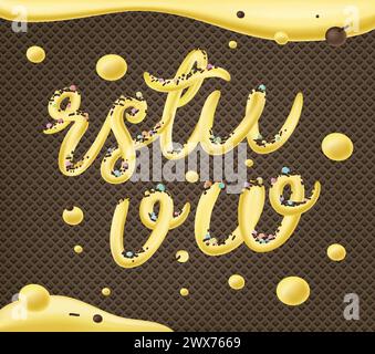 Selbstgemachtes Eis-Typografie-Alphabet. Kalte Süßigkeiten ABC. Essbare Buchstaben. Dessertbeschriftung. Eingefrorener Typ. Vektor-Handbeschriftung für süße Lebensmittelverpackung Stock Vektor