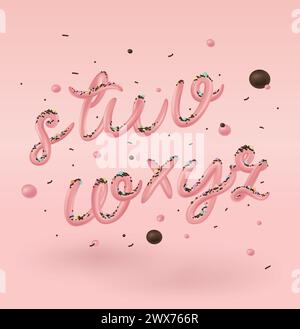 Selbstgemachtes Eis-Typografie-Alphabet. Kalte Süßigkeiten ABC. Essbare Buchstaben. Dessertbeschriftung. Eingefrorener Typ. Vektor-Handbeschriftung für süße Lebensmittelverpackung Stock Vektor