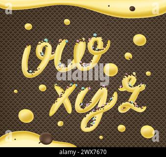 Selbstgemachtes Eis-Typografie-Alphabet. Kalte Süßigkeiten ABC. Essbare Buchstaben. Dessertbeschriftung. Eingefrorener Typ. Vektor-Handbeschriftung für süße Lebensmittelverpackung Stock Vektor