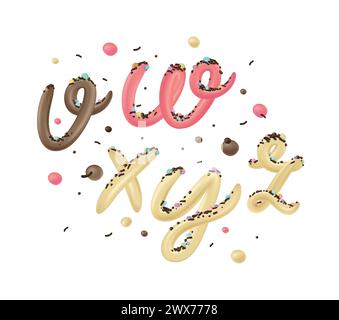 Eis- und Dessertaufschrift. Gefrorene Schokolade. Vektorabbildungen. Flüssiger Schriftstil isoliert auf weißem Hintergrund. Typografie Für Süßspeisen. B Stock Vektor