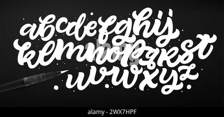 Vektor-handgezeichnetes Alphabet isoliert auf weißem Hintergrund. Pinsel gemalte Buchstaben. Dekorative künstlerische Schriftart. Stock Vektor
