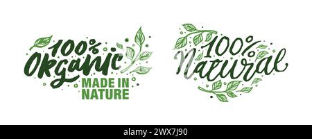 Bio-Produkt, hergestellt in der Natur und lokal angebaute vegane Logos und Elemente Sammlung für Lebensmittelmarkt, E-Commerce, Produktförderung, gesundes Leben Stock Vektor