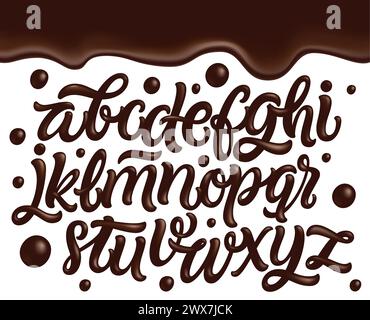 Lateinisches Alphabet aus dunkler geschmolzener Schokolade. Flüssiger Schriftstil. Vektor. Stock Vektor
