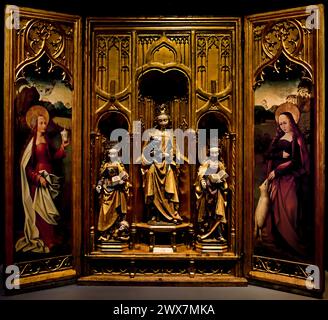 Triptychon Maria mit Kind, Katharina, Barbara, Maria Magdalene und Agnes 1500 Museum Mayer van den Bergh, Antwerpen, Belgien, Belgien. Stockfoto