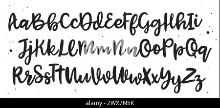 Handgezeichnete Schriftart isoliert auf weiß. Pinsel gemalte Zeichen. Schriftart des Vektorlogos. Typografie-Alphabet für Ihre Designs: Logo, Schriftart, Karte, WE Stock Vektor