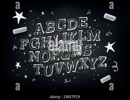 Vektor-handgezeichnetes Alphabet isoliert auf weißem Hintergrund. Pinsel gemalte Buchstaben. Dekorative künstlerische Schriftart. Stock Vektor
