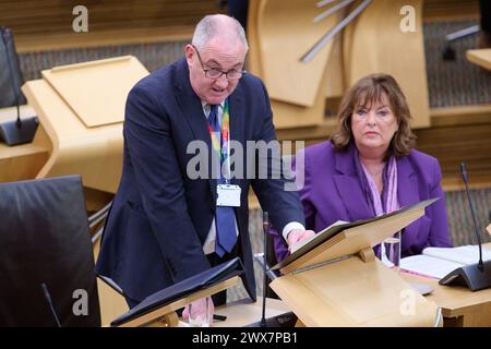 Edinburgh Schottland, Vereinigtes Königreich 28. März 2024. Paul McLennan MSP im schottischen Parlament schreibt sst/Alamy Live News zu Stockfoto