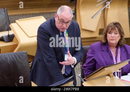 Edinburgh Schottland, Vereinigtes Königreich 28. März 2024. Paul McLennan MSP im schottischen Parlament schreibt sst/Alamy Live News zu Stockfoto