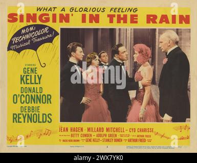 Singen in' in the Rain Year : 1952 USA Regie : Stanley Donen, Gene Kelly Millard Mitchell, Debbie Reynolds, Gene Kelly, Jean Hagen, Donald O’Connor Lobbycard Stockfoto