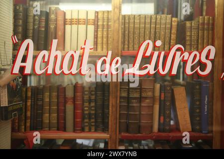 Tourismus, Frankreich, paris 9. Arrondissement, Passage Couvert, überdacht, grands Boulevards, alte Bücher, Laden, Schaufenster, in dem der Verkauf von Büchern erwähnt wird Stockfoto