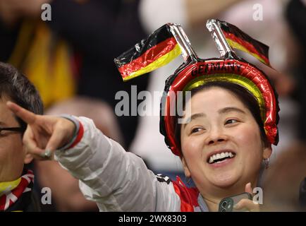 Deutschland Fans FRANKFURT AM MAIN, DEUTSCHLAND - 26. MÄRZ: Das internationale Freundschaftsspiel zwischen Deutschland und den Niederlanden im Deutschen Bank Park am 26. März 2024 in Frankfurt am Main, Deutschland Fussball LŠnderspiel Deutschland - Niederlande © diebilderwelt / Alamy Stock Stockfoto