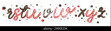 Weihnachtsbonbon Zuckerrohr und Schokolade 3D Alphabet isoliert auf weißem Hintergrund. Vektorabbildung. Stock Vektor