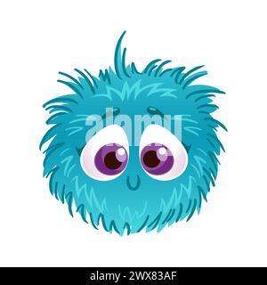 Süßes, flauschiges blaues, rundes Monster. Alien. Illustration für Kinder-Zeichentrickfilm. Raumflüge, die Zukunft. Für Aufkleber, Designelemente. Stock Vektor