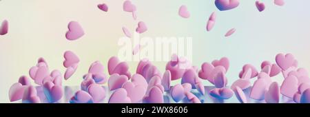Viele fallende rosa Herzen. Geburtstag Muttertag valentinstag 3D-Rendering Stockfoto