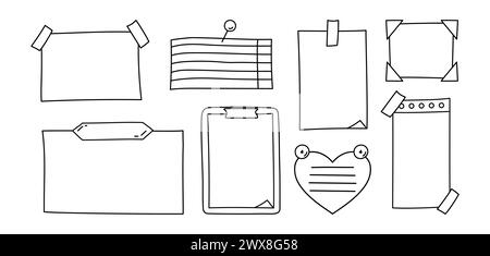 Notizset für Kritzeleien. Papierbögen, Aufkleber und Stifte. Für To-do-Liste und Memo. Vektorabbildung Stock Vektor