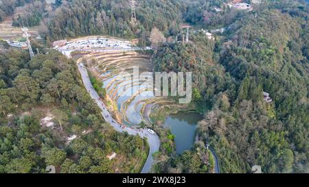 Eine Bergstadt aus der Vogelperspektive: Yuanyang, Bada, China Stockfoto