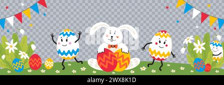 Happy Easter Set mit Eiern und Häschen Stock Vektor